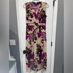 Susan Lawrence Tan, Brown, Purple and Pink Floral Maxi Dress - Size M